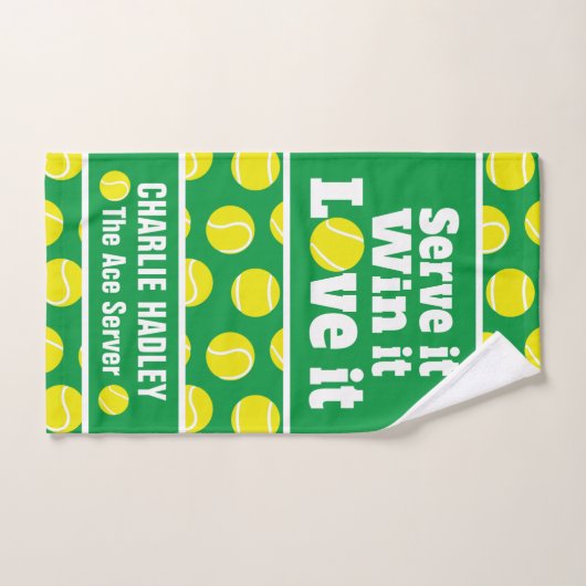 Serveer het, win het, hou van tennissport groen handdoek (Handdoek)
