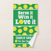 Serveer het, win het, hou van tennissport groen handdoek (Handdoek)