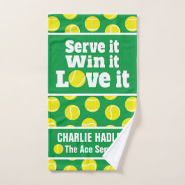 Serveer het, win het, hou van tennissport groen handdoek