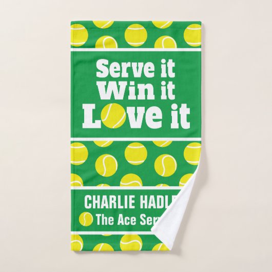 Serveer het, win het, hou van tennissport groen handdoek (Handdoek)