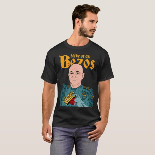 Serveer koning Jeff Bezos. Amazon. T-shirt (Voorkant volledig)