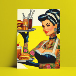 serveerster pin-up briefkaart