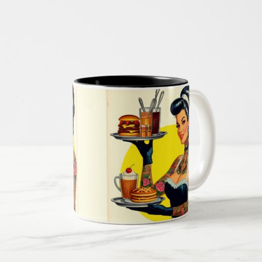 serveerster pin-up tweekleurige koffiemok (Voorkant rechts)