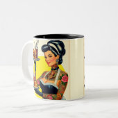 serveerster pin-up tweekleurige koffiemok (Voorkant links)