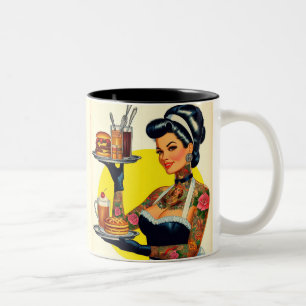 serveerster pin-up tweekleurige koffiemok