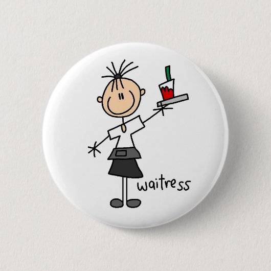 Serveerster Stickfiguur Ronde Button 5,7 Cm (Voorkant)