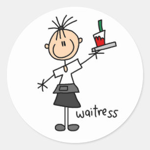 Serveerster Stickfiguur Ronde Sticker