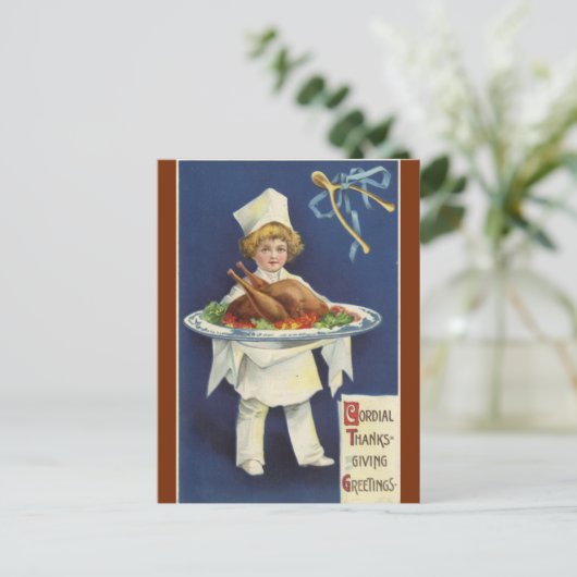  server met schotel van Thanksgiving Dinner Briefkaart (Staand voorkant)