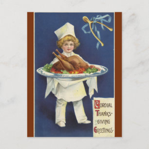  server met schotel van Thanksgiving Dinner Briefkaart