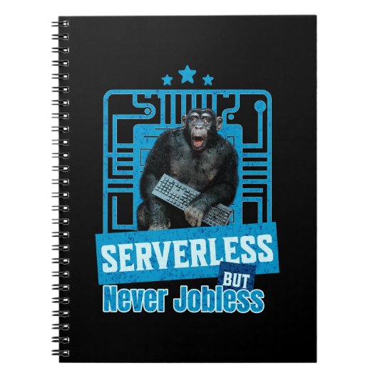 Serverloze Grappige Apen Ontwikkelaarshumor Notitieboek (Voorkant)