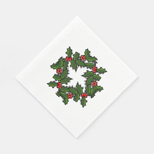 Servet - Krans van Holly bladeren en bessen (Hoek)