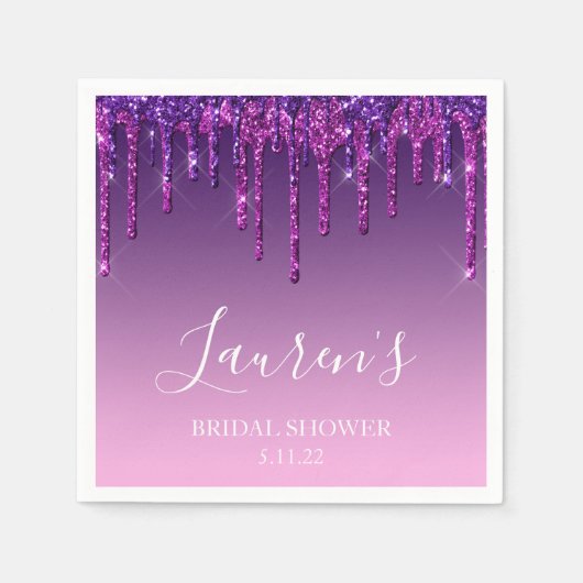 Servet - Paars & Roze Glitter Drip Bruidsfeest (Voorkant)