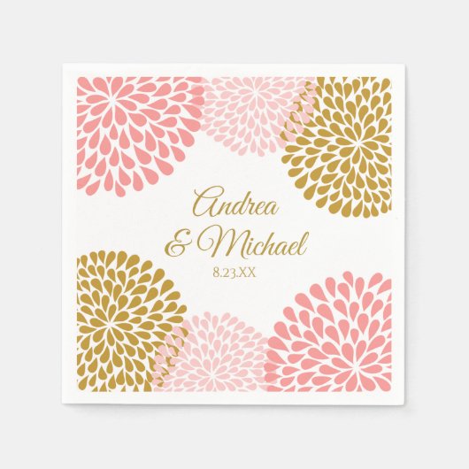 Servetten | Chrysanthemum (roze en goud) (Voorkant)