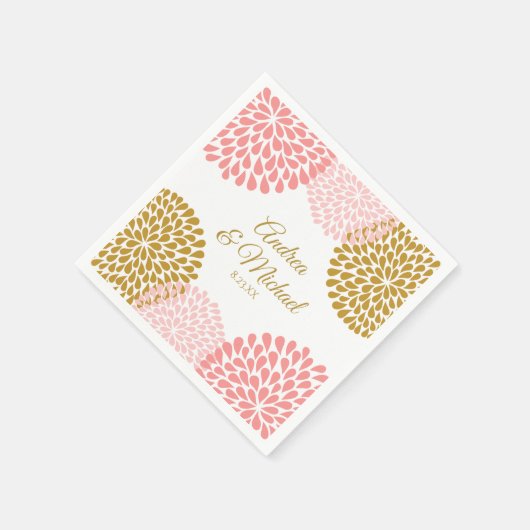 Servetten | Chrysanthemum (roze en goud) (Hoek)