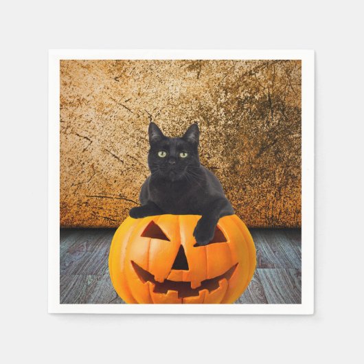 servetten, Halloween zwarte kat op pompoen Servet (Voorkant)
