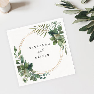 Servetten met naam Leaves & Eucalyptus Gold