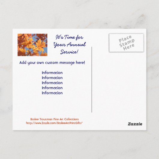 Service briefkaarten Herinnert de jaarlijkse servi (Achterkant)