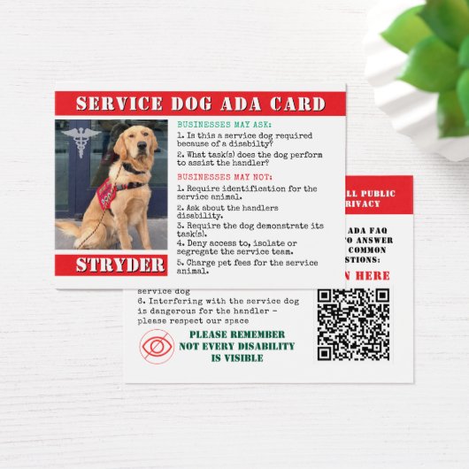 Service Dog ADA Wet Kaarten Rode Foto ID Badge Visitekaartje (Bureau)