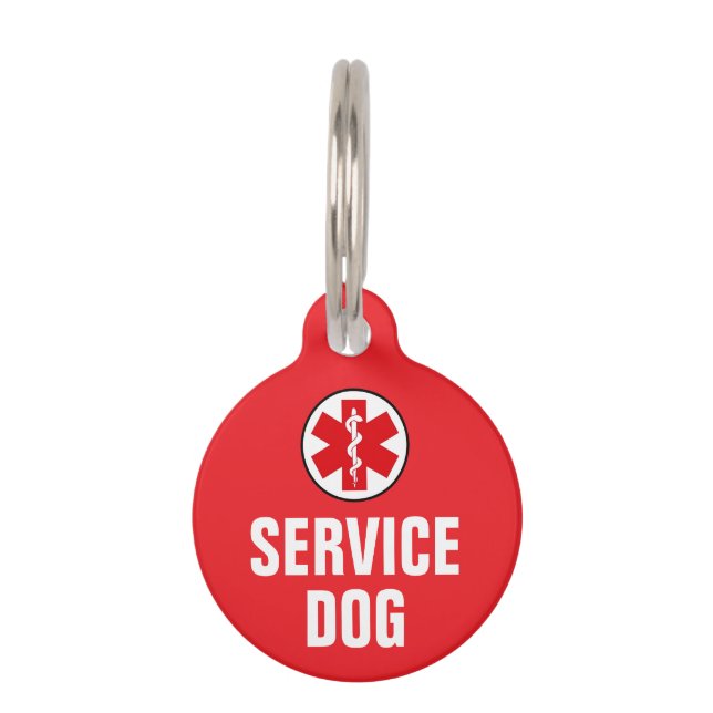 Service Dog Animal Medical Alert Symbool rood Huisdierpenning (Voorkant)