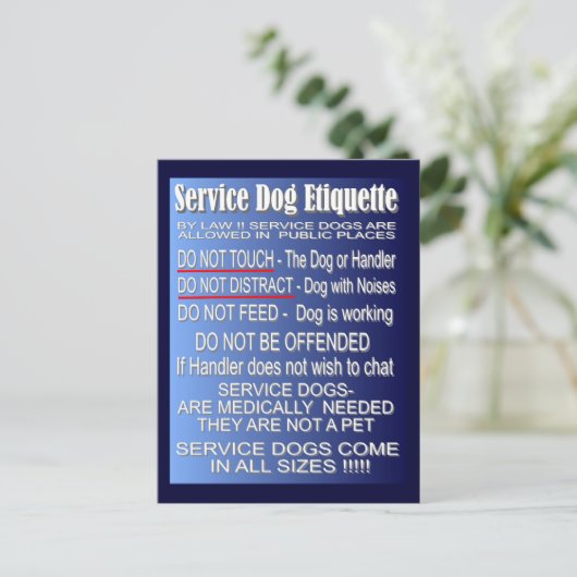 Service Dog Etiquette Briefkaart (Staand voorkant)