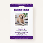 Service Dog Guide Dog-ID Persoonlijk foto-badge Badge (Voorkant)