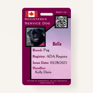 Service Dog ID Kaart paarse Verticale Badge