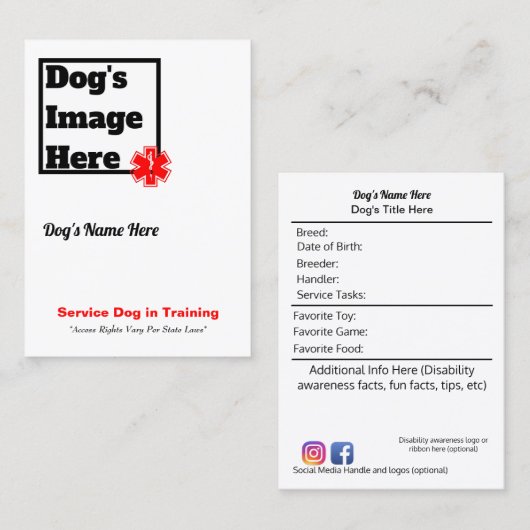 Service Dog in Training Trading Card Visitekaartje (Voorkant / Achterkant)