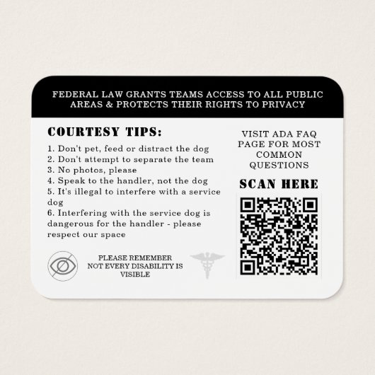 Service Dog Kaart Foto ID Badge Etiquette ADA (Achterkant)