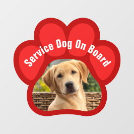 Service Dog On Board Paw Print Photo Red Raamsticker
