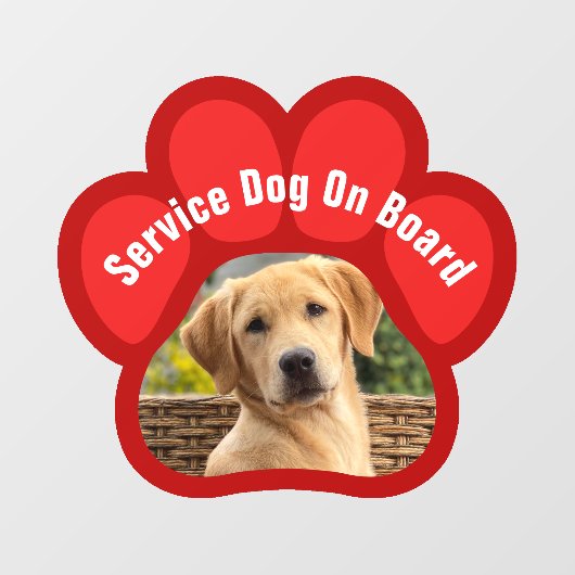 Service Dog On Board Paw Print Photo Red Raamsticker (Vel)