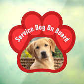 Service Dog On Board Paw Print Photo Red Raamsticker (Vel 3)