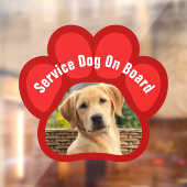 Service Dog On Board Paw Print Photo Red Raamsticker (Vel 2)