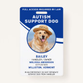 Service Dog Personalized Autism Support Dog Photo Badge (Voorkant)