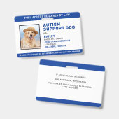 Service Dog Personalized Photo Autism Support Dog Badge (Voor- en achterkant)