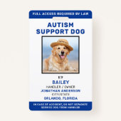 Service Dog Personalized Photo ID Autism Support Badge (Voorkant)