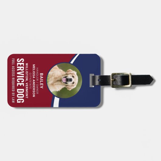 Service Dog Personalized Red Blue Photo ID Badge L Bagagelabel (Voorkant horizontaal)