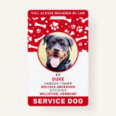 Service Dog Personalized Red Paw Prints Foto-ID Badge (Voorkant)