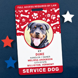 Service Dog Personalized Red Paw Prints Foto-ID Badge