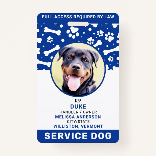Service Dog Personated Blue Paw Prints Foto-id Badge (Voorkant)