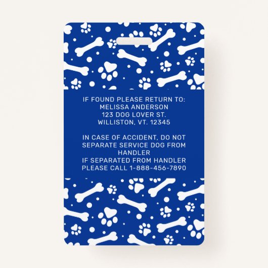 Service Dog Personated Blue Paw Prints Foto-id Badge (Achterkant)