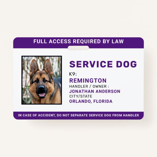 Service Dog Persoonlijke Eenvoudige Foto ID-badge Badge (Voorkant)