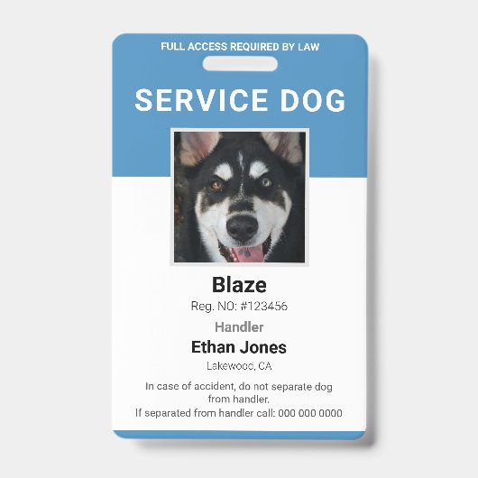 Service Dog Photo Blue Badge (Voorzijde)