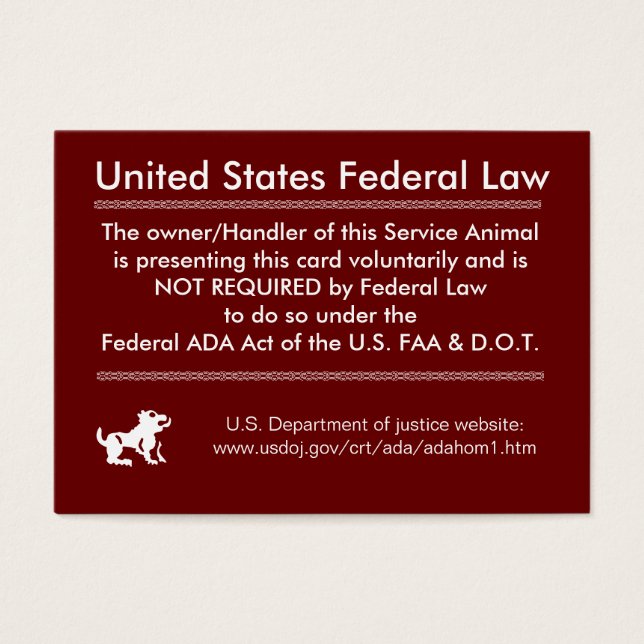 Service Dog Rights Kaart (Voorkant)