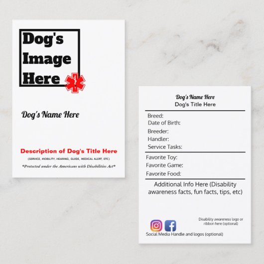 Service Dog Trading-kaart Visitekaartje (Voorkant / Achterkant)