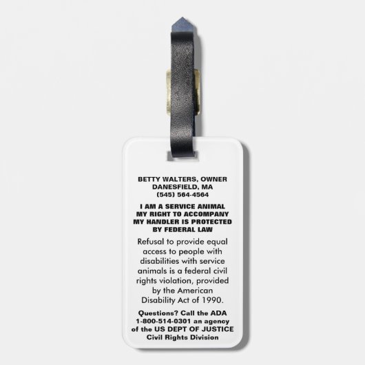 Service Dog - volledige toegang vereist badge Bagagelabel (Achterkant verticaal)