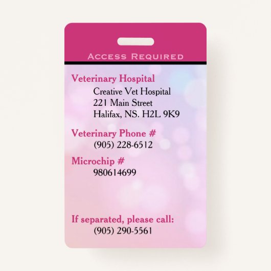Service Hond ID Kaart roze verticaal Badge (Achterkant)