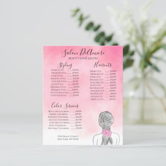 Service Menu Girl met Braid Pink Waterverf (Staand voorkant)