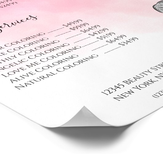 Service Menu Meisje met Vlecht Roze Waterverf  Poster (Hoek)