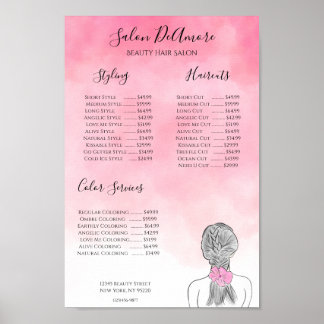 Service Menu Meisje met Vlecht Roze Waterverf  Poster