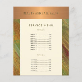 Service menu promotionele moderne schoonheidssalon